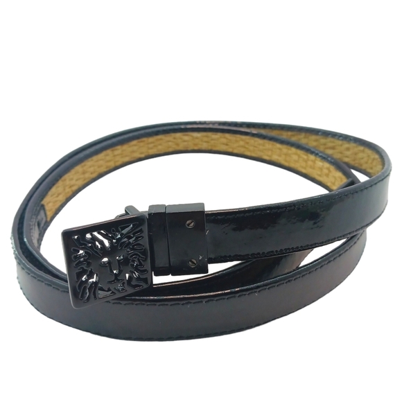 Size S/M Anne Klein Womens Black Patent Belt Formal Skinny Minimalist Old Money main image 4